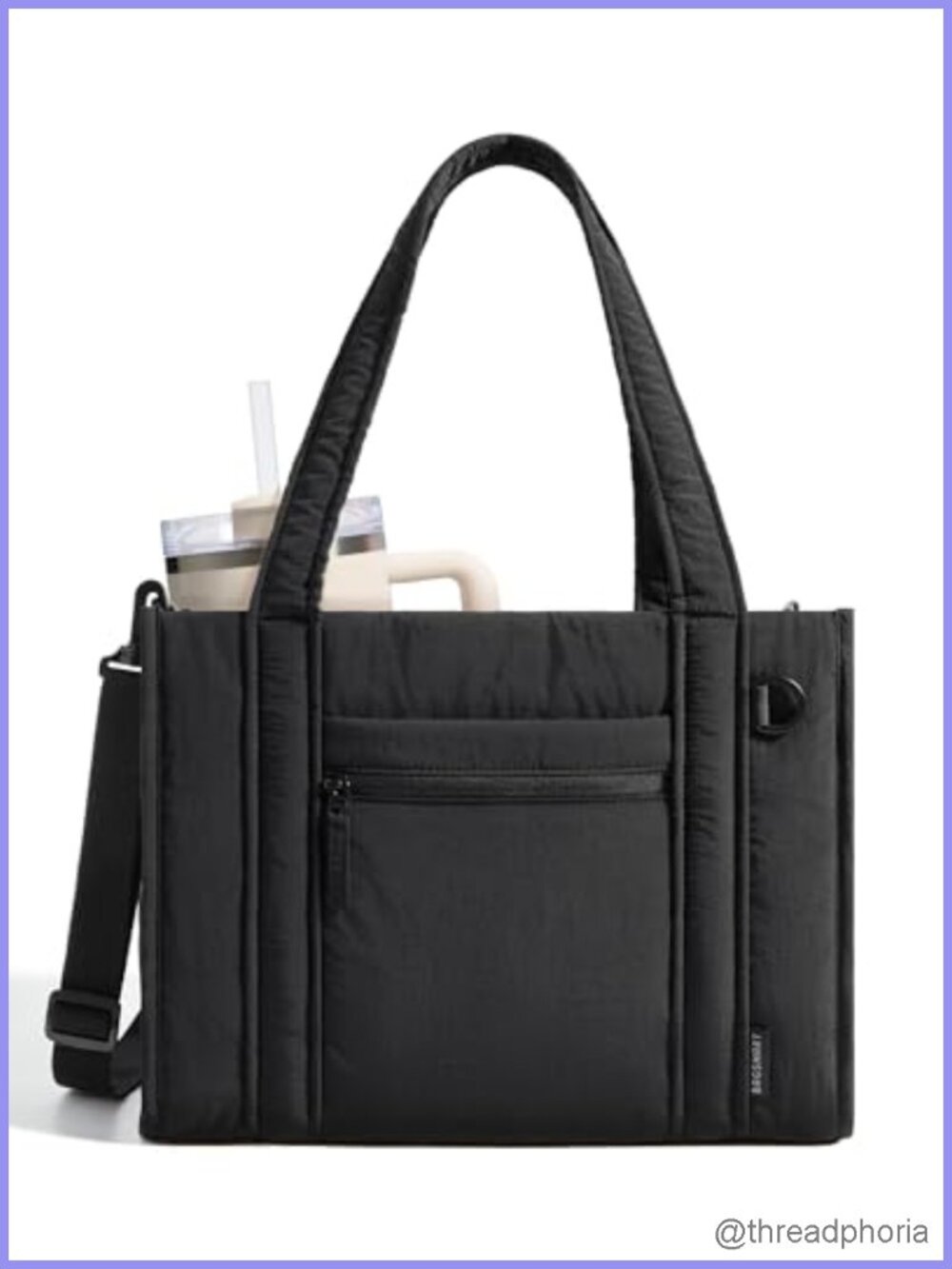 Quilted Puffer Tote Bag Crossbody Work Bag with Zipper